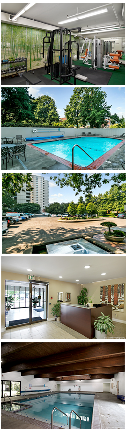 Swimming pools, excercise room, ample parking at American Plaza Towers